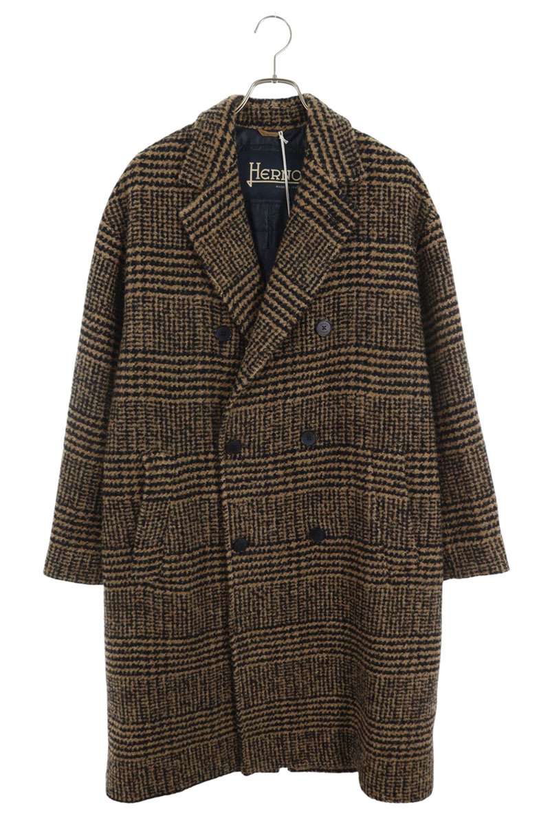 HERNO Wool Blend Double Chester Coat Brown Size L