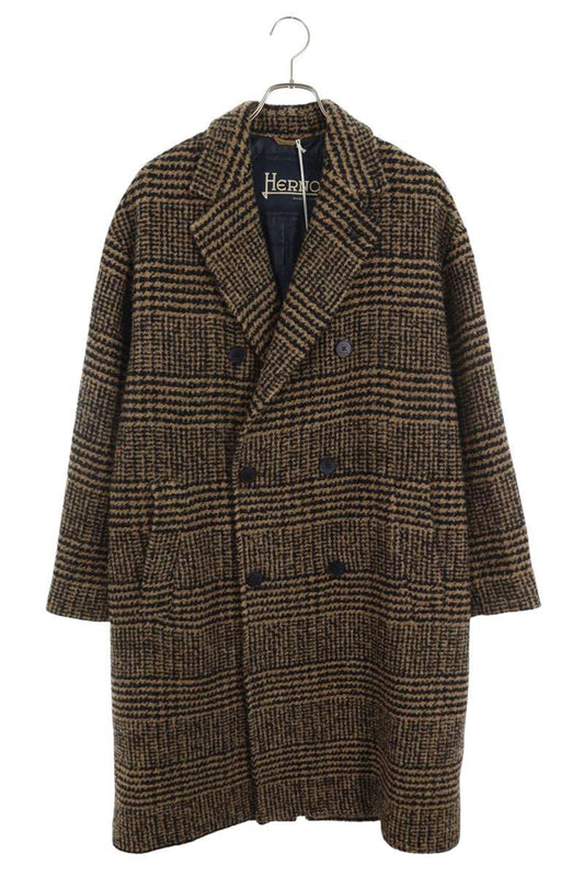 HERNO Wool Blend Double Chester Coat Brown Size L
