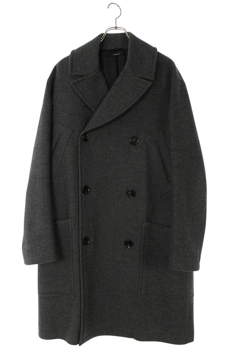 HERMES Double Breasted Wool Long Coat Gray Size M