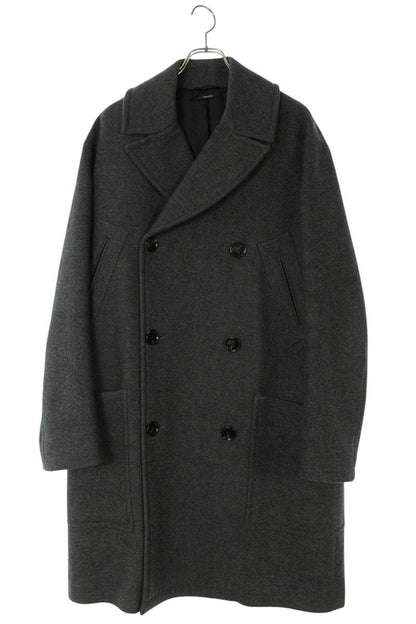 HERMES Double Breasted Wool Long Coat Gray Size M