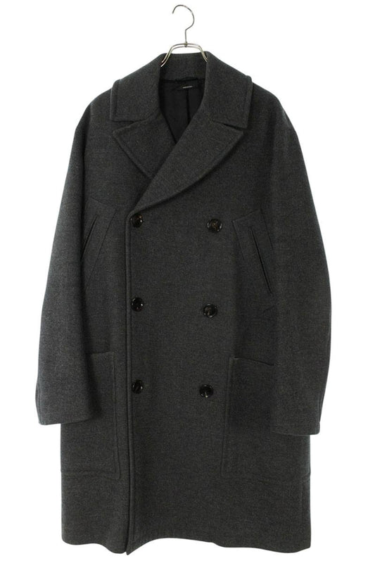 HERMES Double Breasted Wool Long Coat Gray Size M