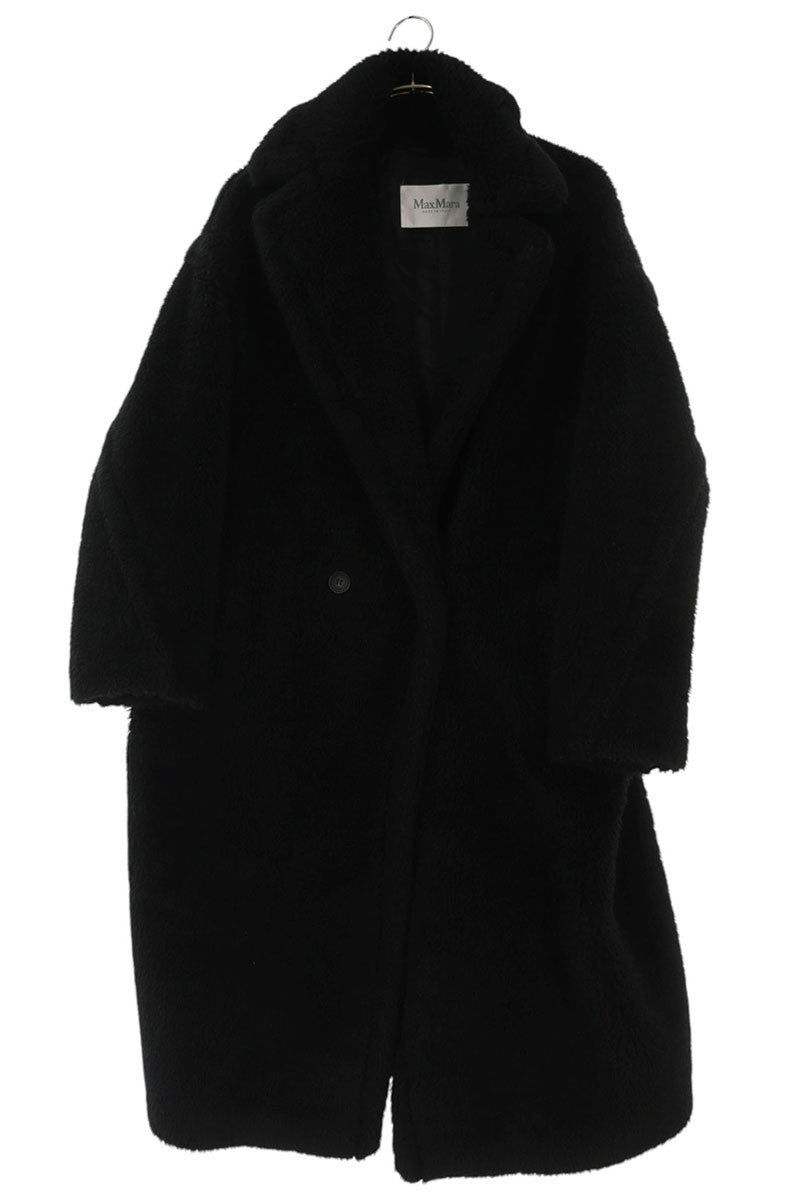 MaxMara Alpaca Blend Fur Long Coat Black Size M