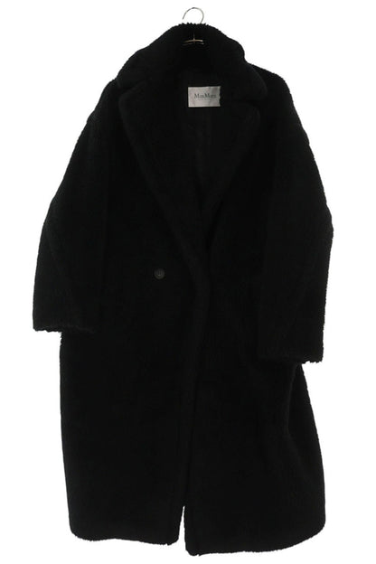 MaxMara Alpaca Blend Fur Long Coat Black Size M