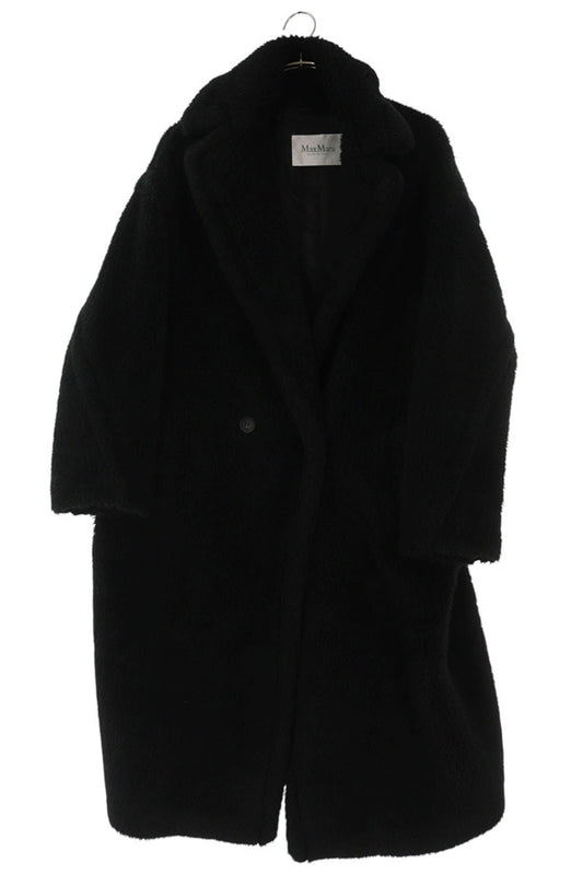 MaxMara Alpaca Blend Fur Long Coat Black Size M