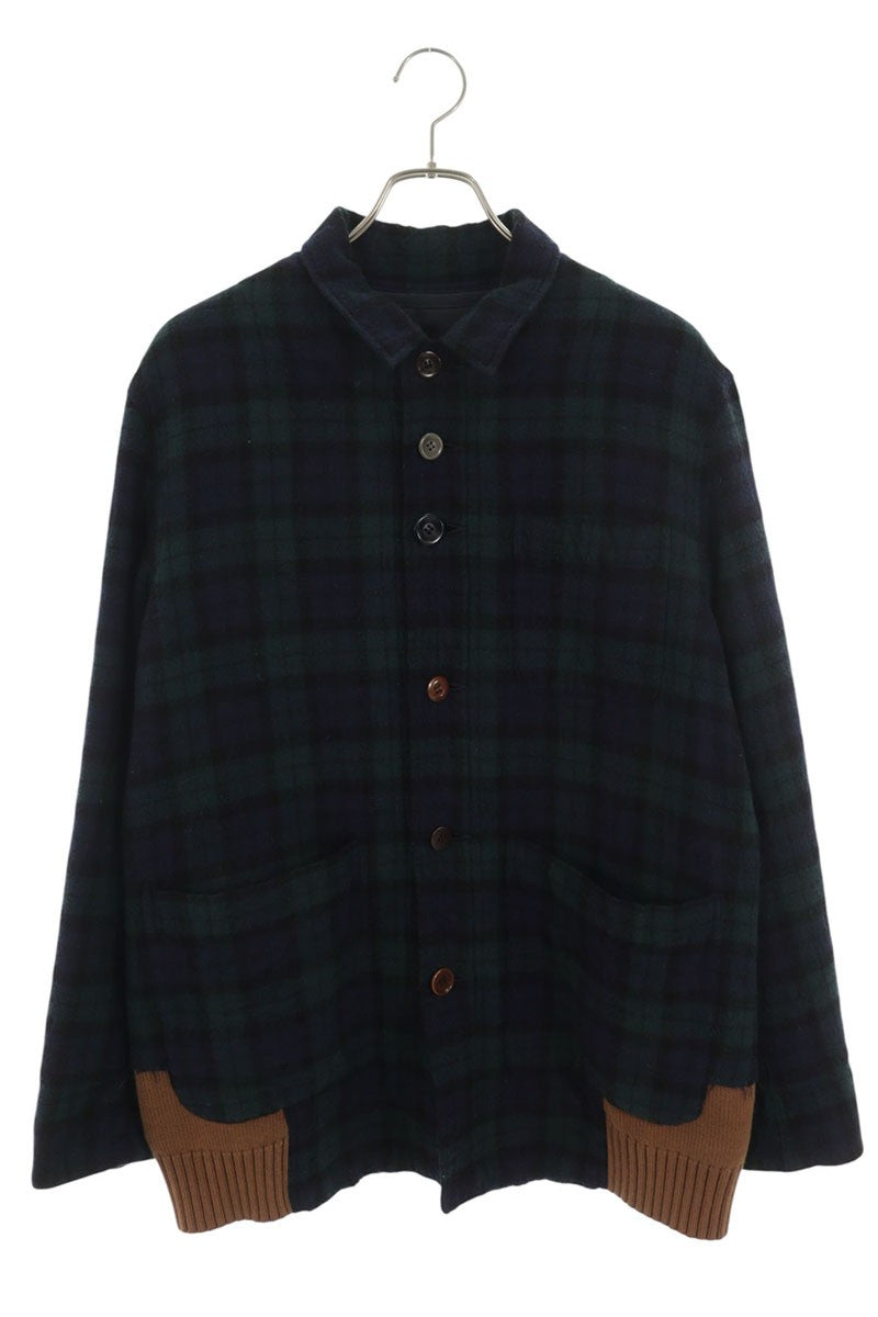 UNDERCOVER Knit Panel Check Coat Green Size M