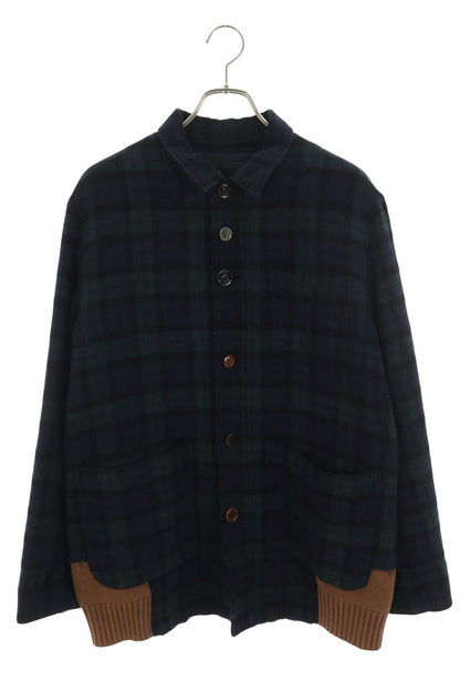 UNDERCOVER Knit Panel Check Coat Green Size M