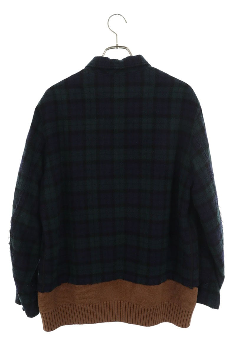 UNDERCOVER Knit Panel Check Coat Green Size M