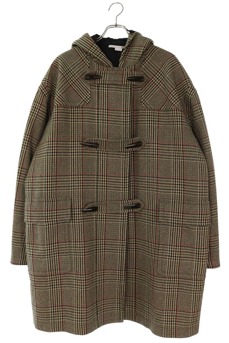STELLA McCARTNEY Beige Houndstooth Hooded Duffle Coat Size L
