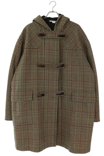 STELLA McCARTNEY Beige Houndstooth Hooded Duffle Coat Size L