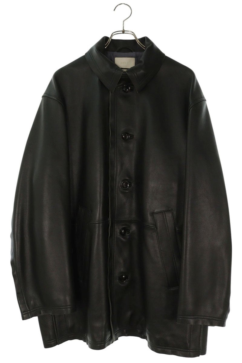 YOKE 22AW Dark Green Raw Edge Leather Coat Size M