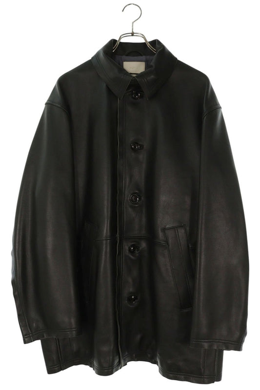 YOKE 22AW Dark Green Raw Edge Leather Coat Size M