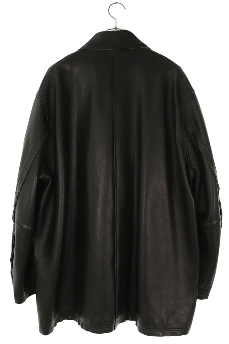 YOKE 22AW Dark Green Raw Edge Leather Coat Size M