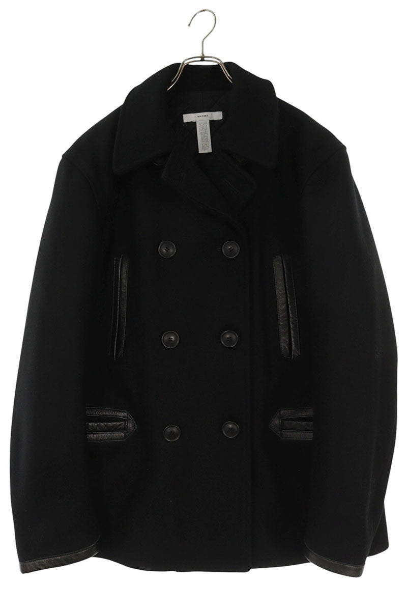 MASSES Leather Panel Wool Pea Coat Black Size L