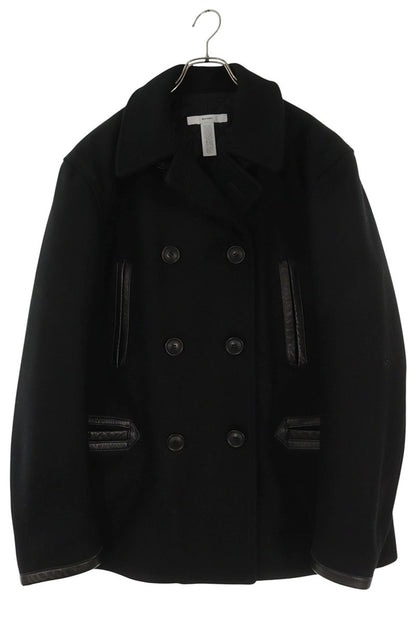 MASSES Leather Panel Wool Pea Coat Black Size L