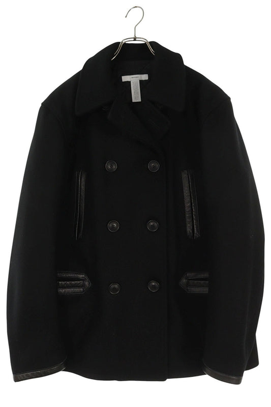 MASSES Leather Panel Wool Pea Coat Black Size L