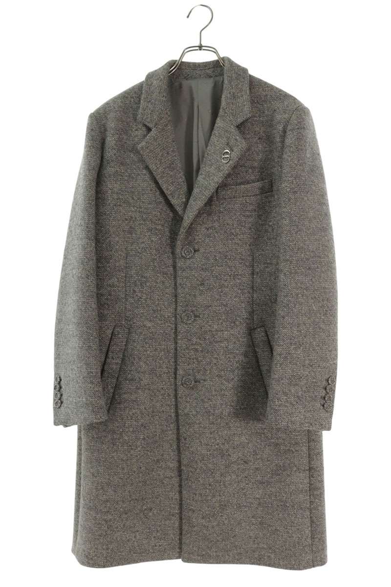 DIOR Logo Brooch Alpaca Wool Chesterfield Coat Gray Size XS