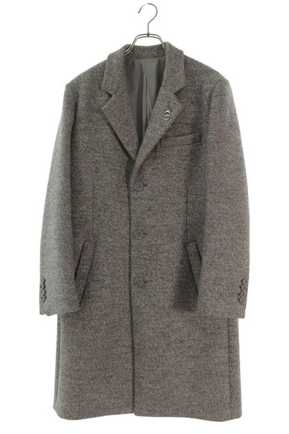 DIOR Logo Brooch Alpaca Wool Chesterfield Coat Gray Size XS