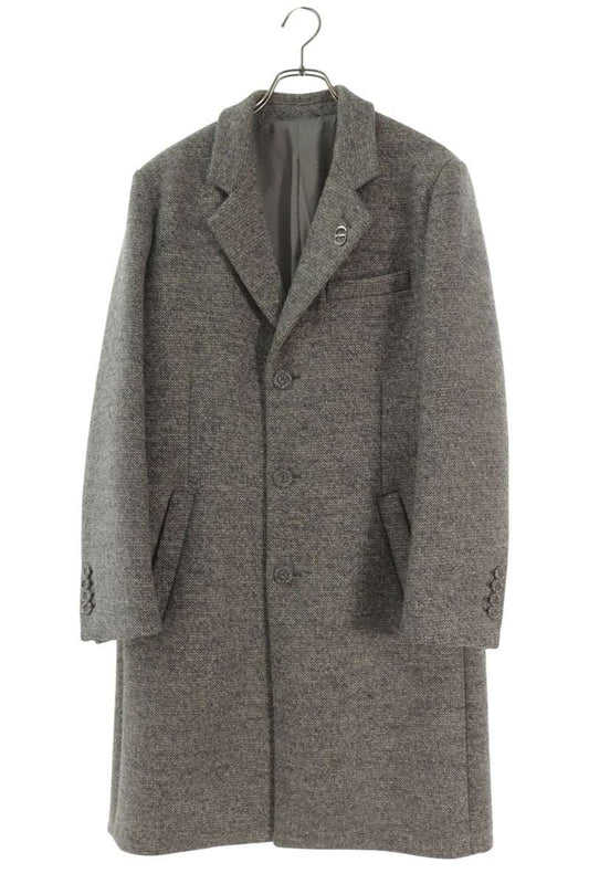 DIOR Logo Brooch Alpaca Wool Chesterfield Coat Gray Size XS