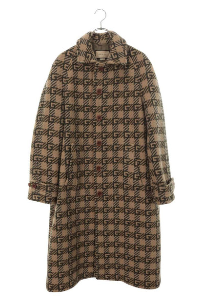 GUCCI ZAHLN GG Jacquard Wool Coat Brown Size S