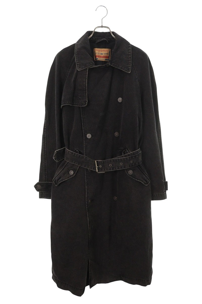 DIESEL Double Breasted Denim Long Coat Black Size L
