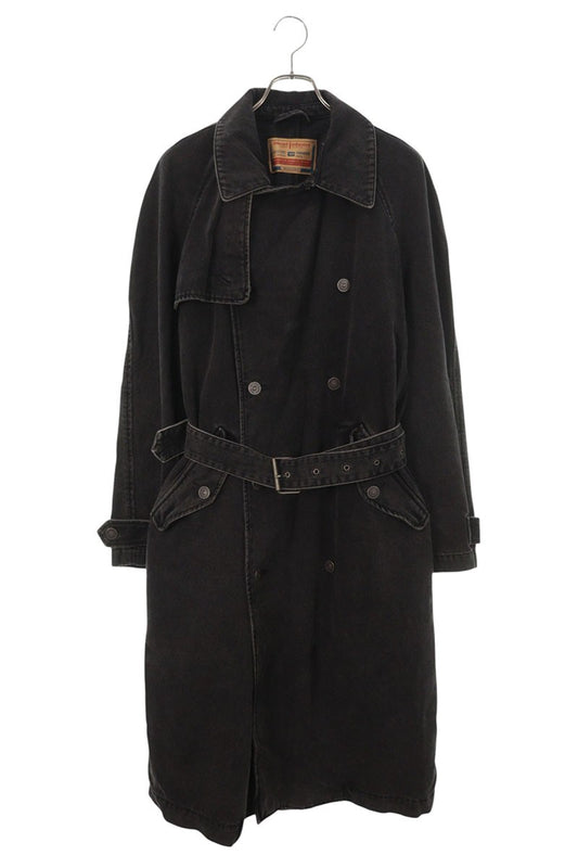 DIESEL Double Breasted Denim Long Coat Black Size L