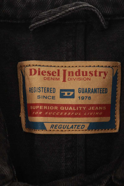 DIESEL Double Breasted Denim Long Coat Black Size L