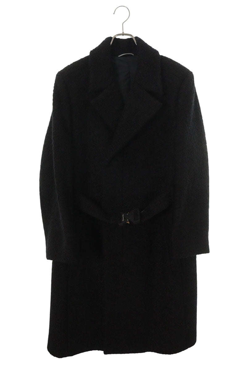 DIOR Belt Buckle Coat Wool Mohair Black Size 52