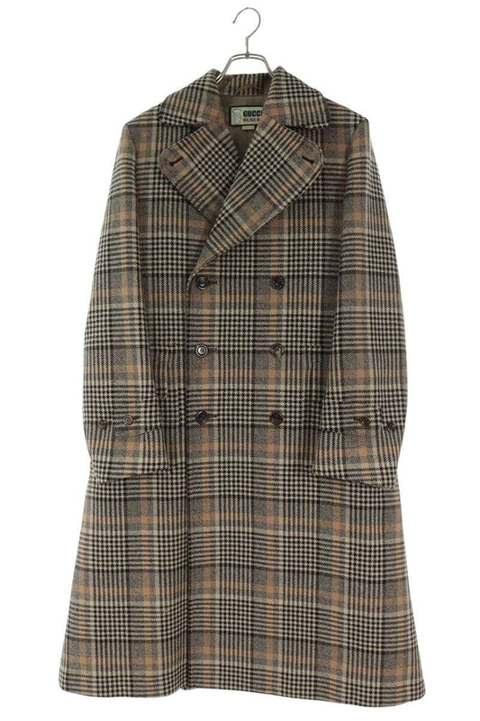GUCCI Check Wool Coat Beige Size 44