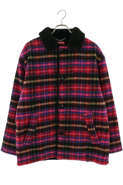 SUPREME 25AW Plaid Car Coat Boa Pink Black Size M