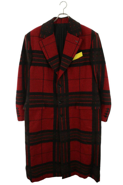 LOUISVUITTON 1A98EM Wool Alpaca Check Coat Red Size 48