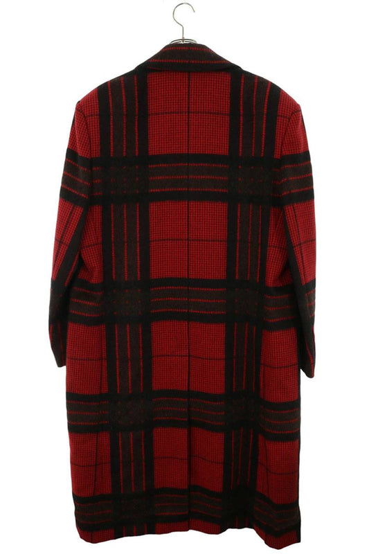 LOUISVUITTON 1A98EM Wool Alpaca Check Coat Red Size 48