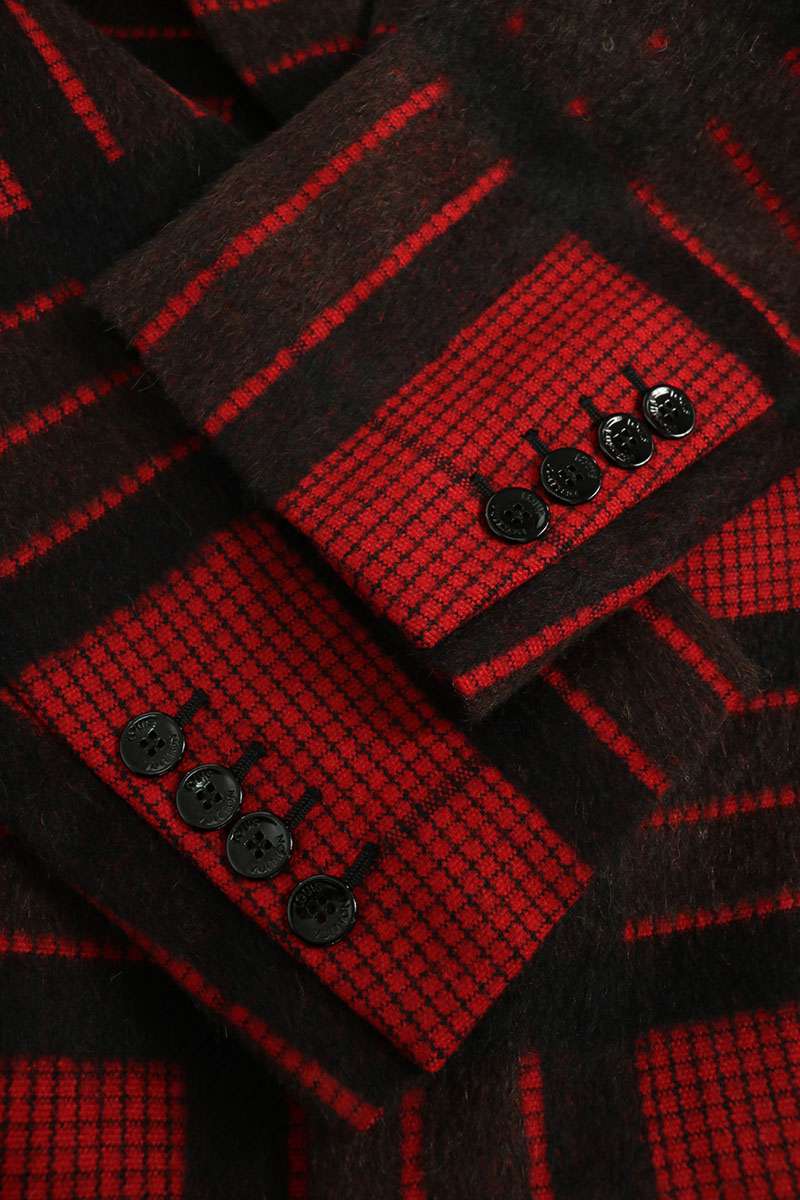 LOUISVUITTON 1A98EM Wool Alpaca Check Coat Red Size 48