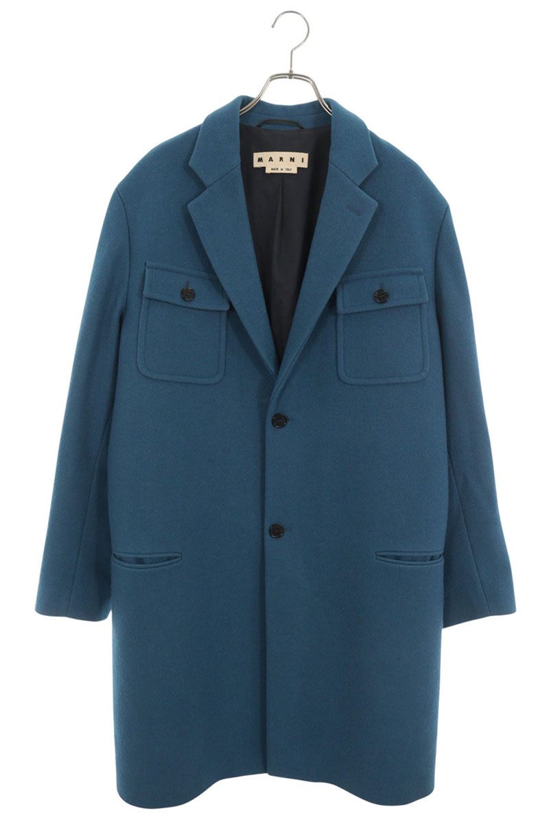 MARNI Pocket Design Wool Coat Blue Size 48