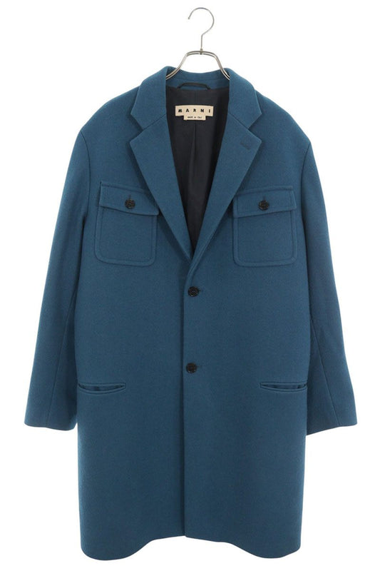 MARNI Pocket Design Wool Coat Blue Size 48
