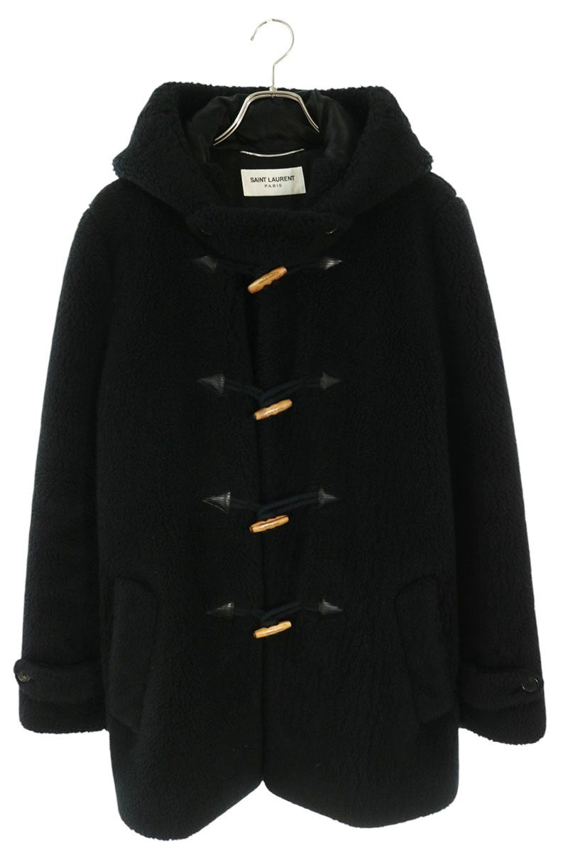 SAINT LAURENT PARIS Black Wool Boa Duffle Coat Size 46