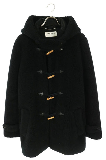 SAINT LAURENT PARIS Black Wool Boa Duffle Coat Size 46