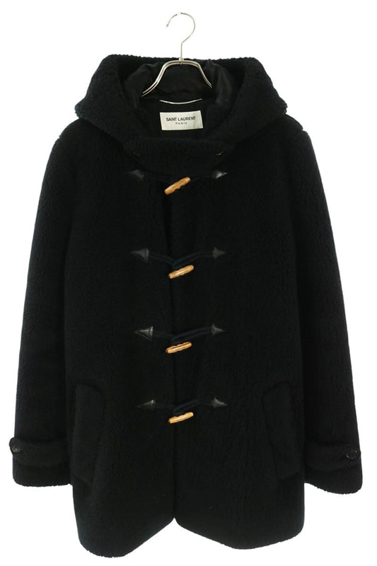 SAINT LAURENT PARIS Black Wool Boa Duffle Coat Size 46