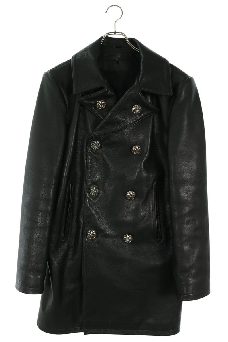 Chrome Hearts BS Fleur Button Leather Pea Coat Black Size M