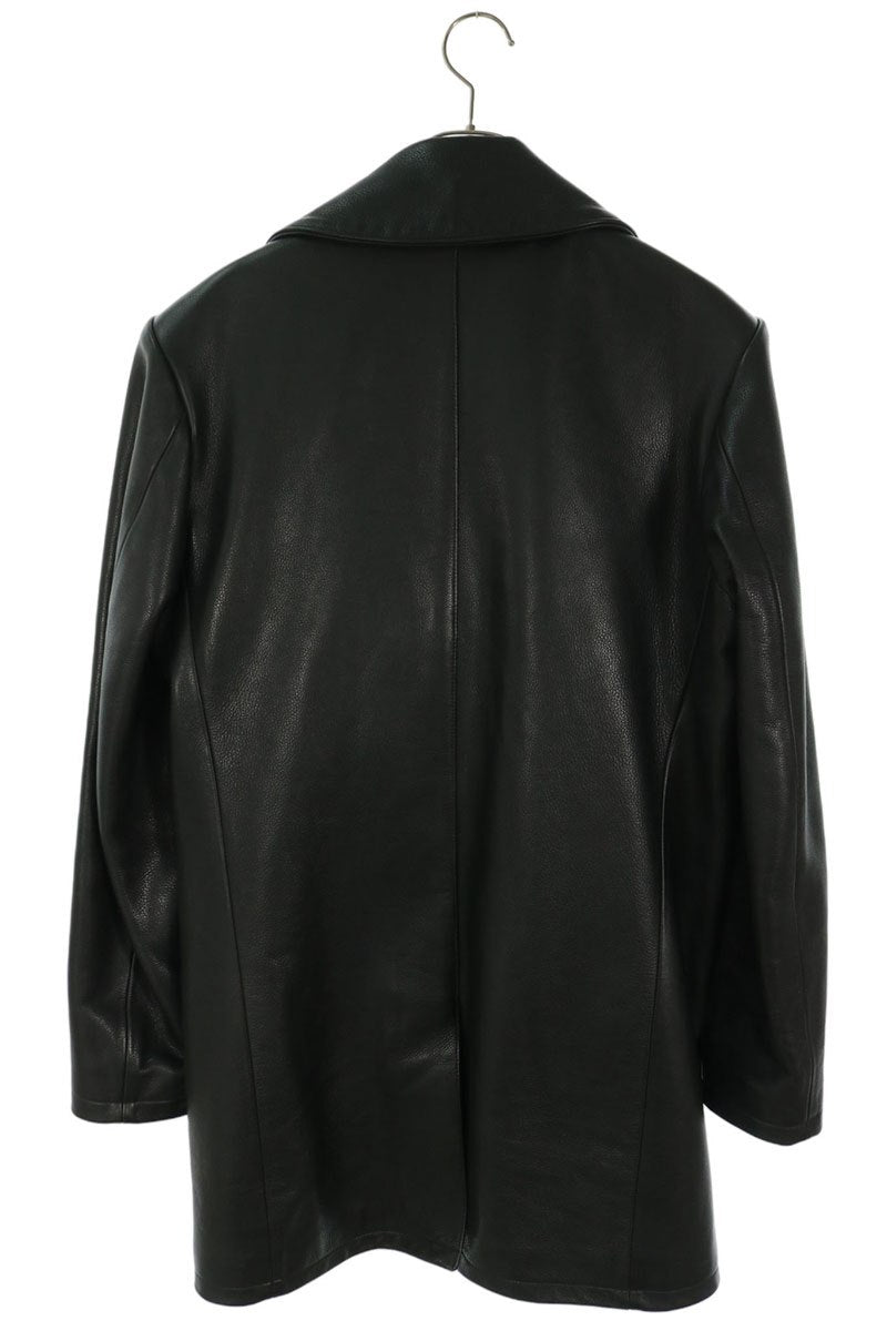 Chrome Hearts BS Fleur Button Leather Pea Coat Black Size M