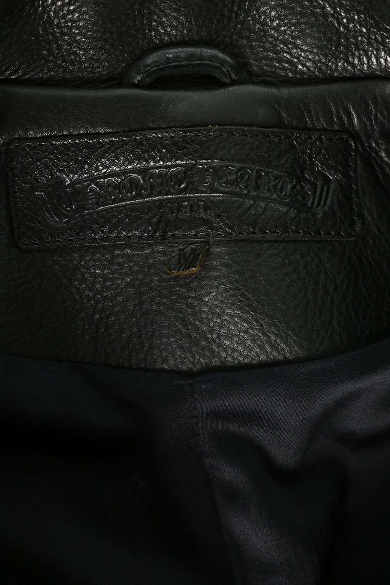 Chrome Hearts BS Fleur Button Leather Pea Coat Black Size M