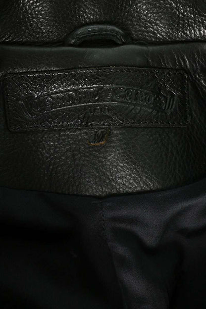 Chrome Hearts BS Fleur Button Leather Pea Coat Black Size M