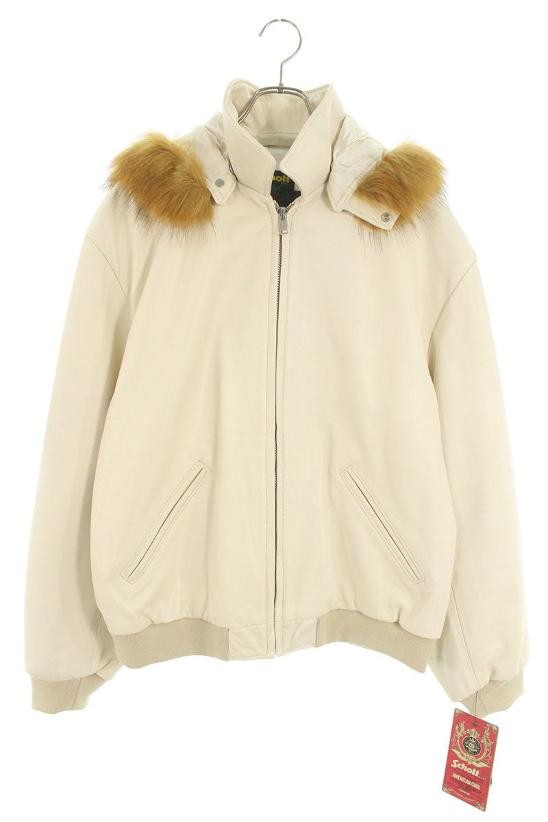 Supreme x Schott 24SS Hooded Leather Bomber Jacket White Size L