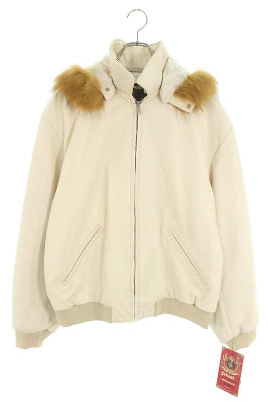 Supreme x Schott 24SS Hooded Leather Bomber Jacket White Size L