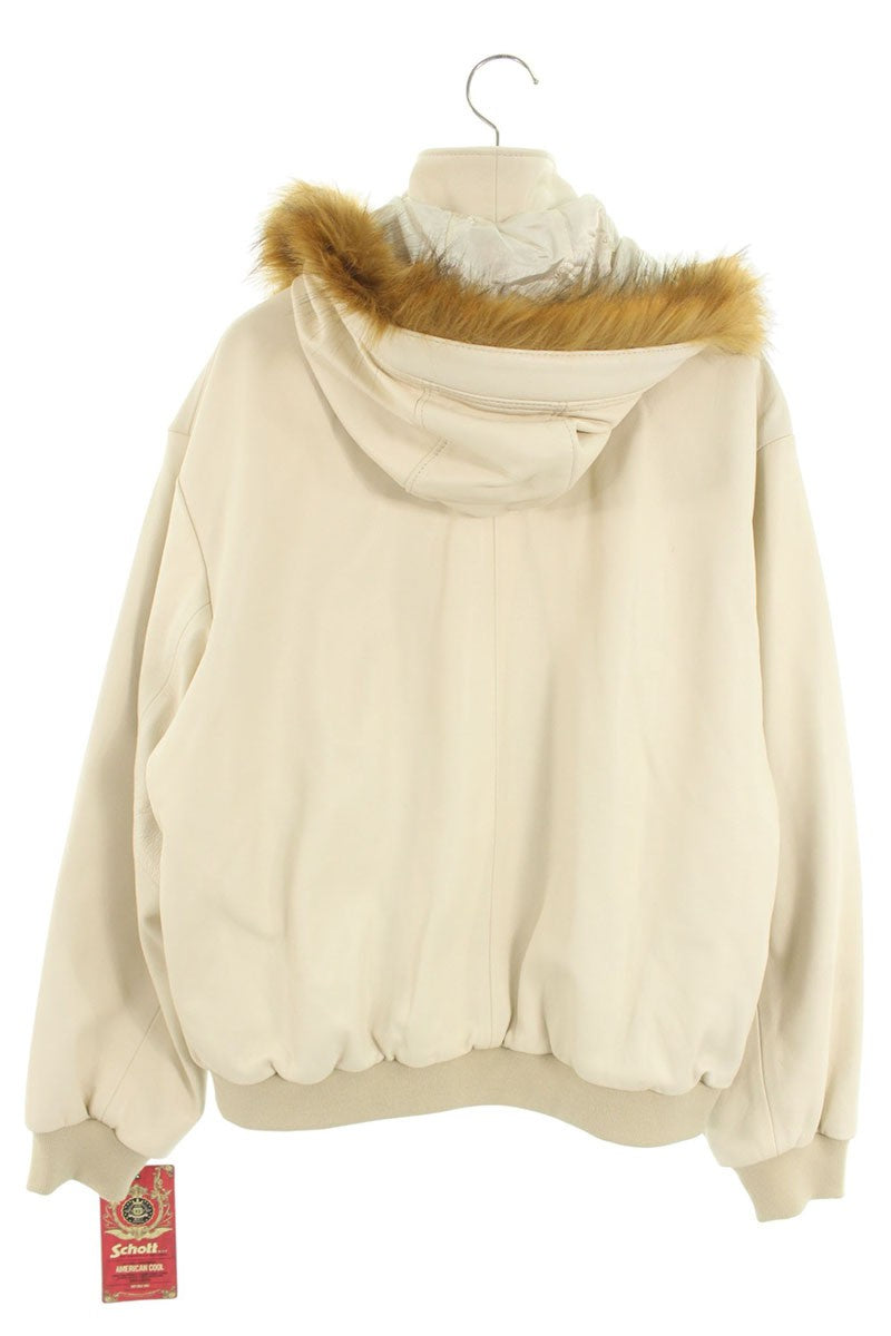 Supreme x Schott 24SS Hooded Leather Bomber Jacket White Size L