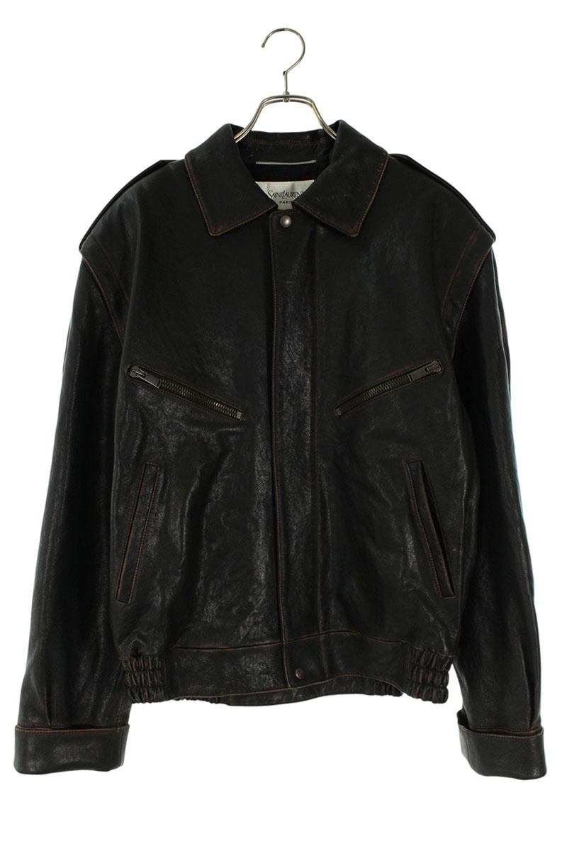 SAINT LAURENT PARIS 25AW Vintage Bomber Leather Black Size M