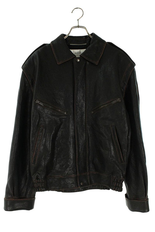 SAINT LAURENT PARIS 25AW Vintage Bomber Leather Black Size M