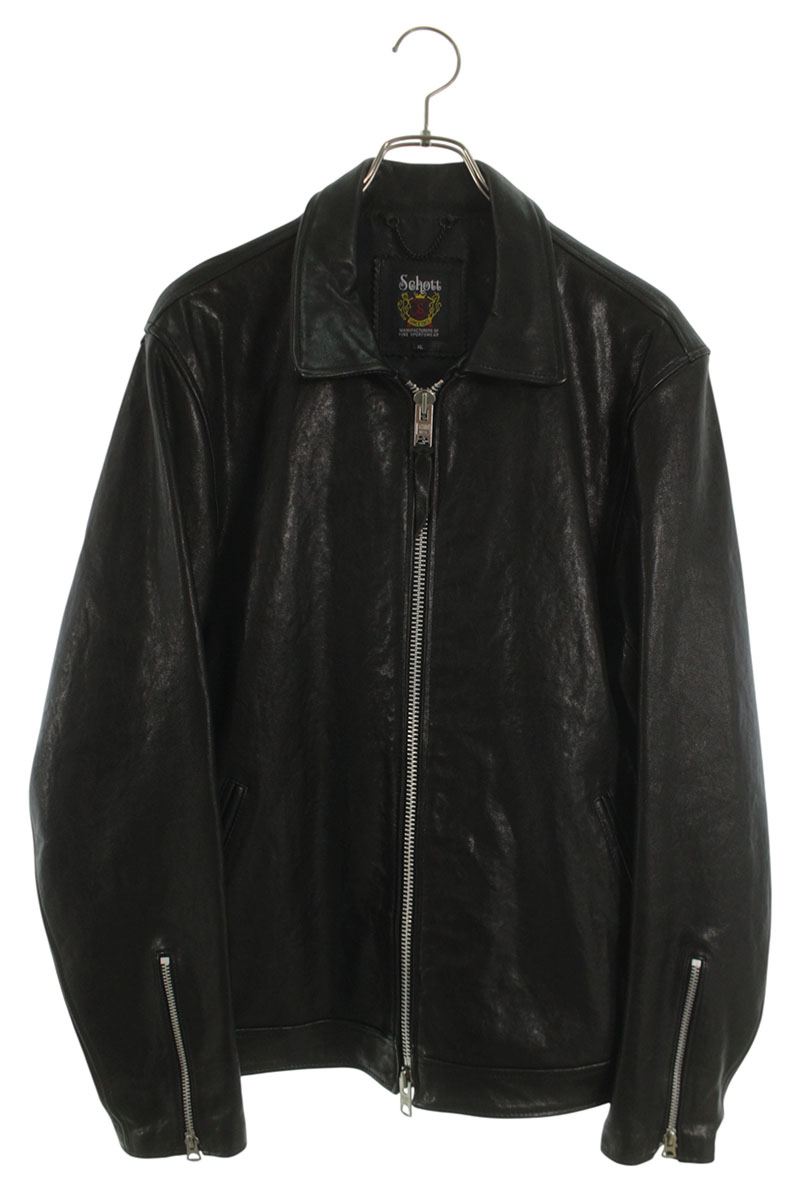 schott Sheepskin Zip-Up Leather Jacket Black Size XL