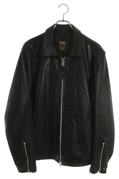schott Sheepskin Zip-Up Leather Jacket Black Size XL
