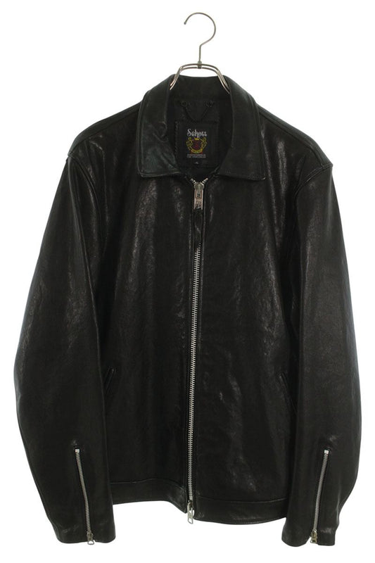 schott Sheepskin Zip-Up Leather Jacket Black Size XL