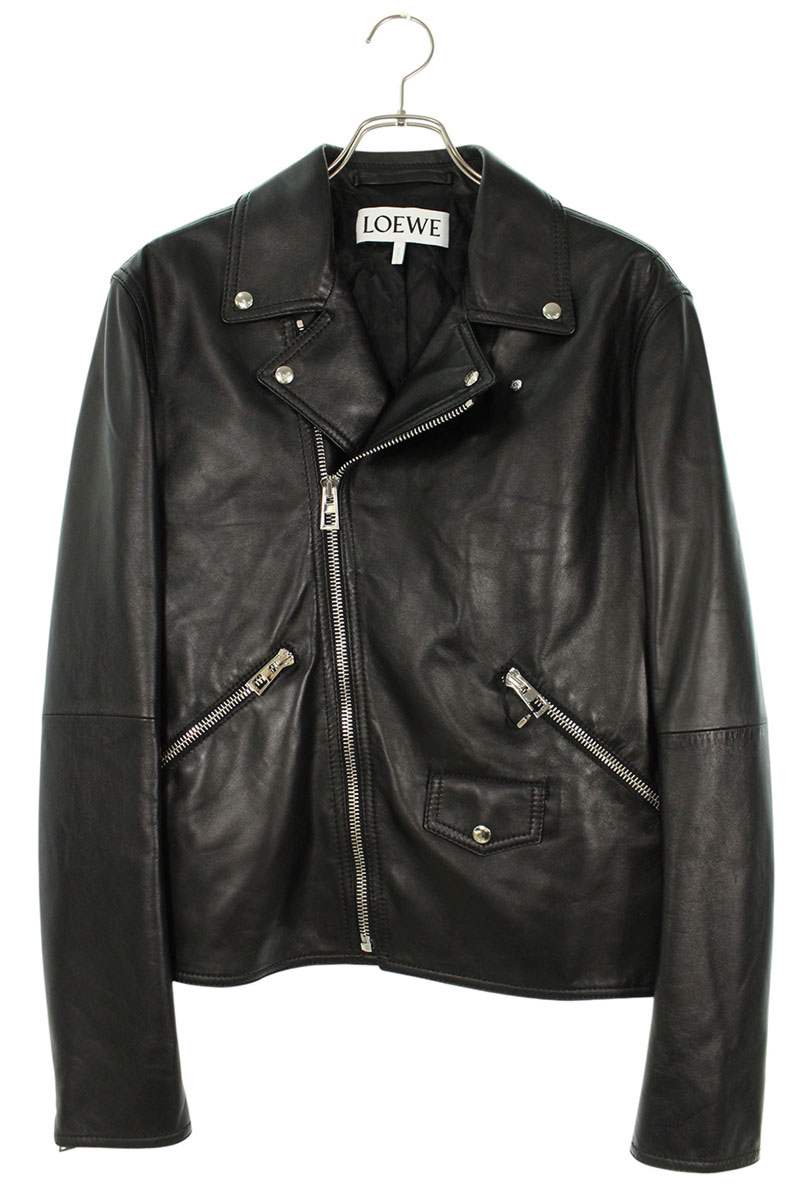 LOEWE Cowhide Double Biker Leather Jacket Black Size M